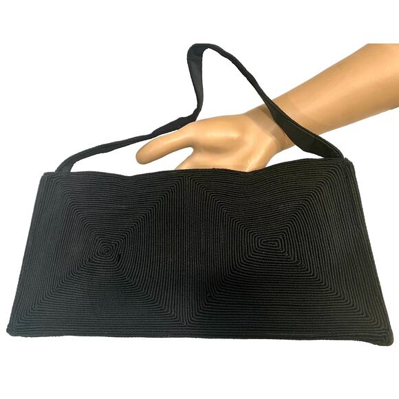 40s Black Cordé Purse | Retro Rockabilly Handbag - Picture 2 of 9